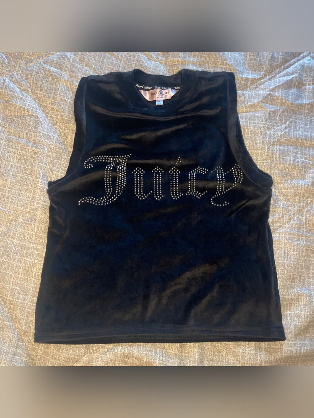 Juicy Couture Black Velour Rhinestone Tank Top - Y2K Style Size S